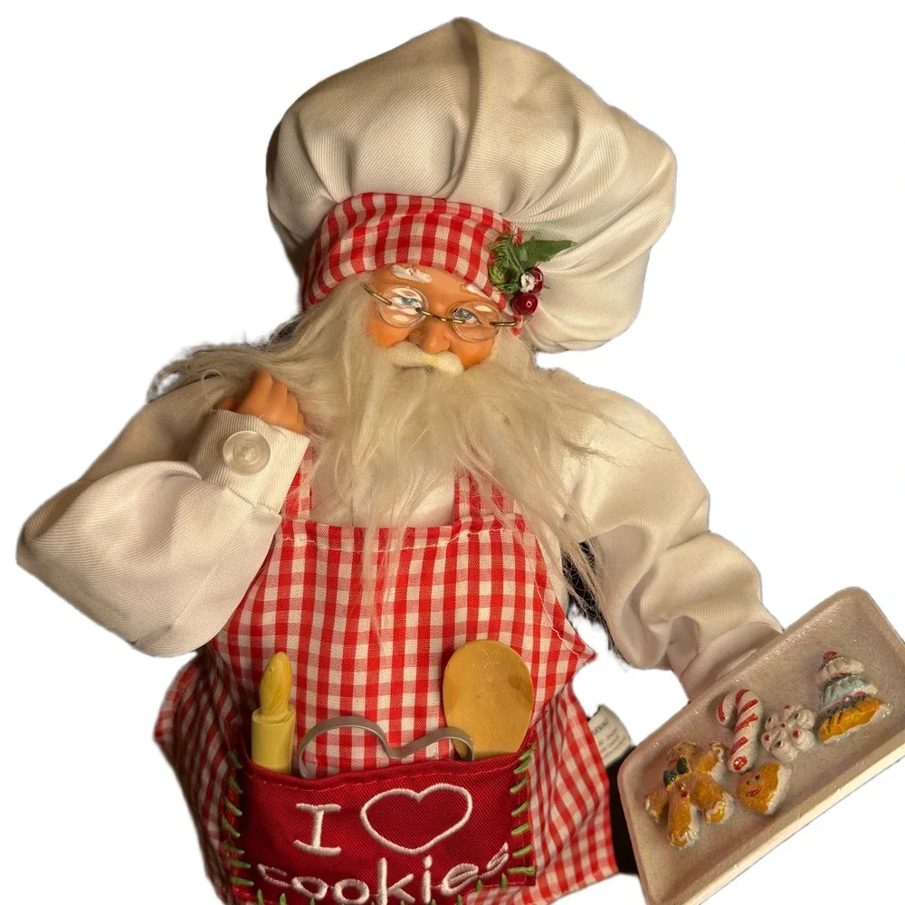 Chef Santa Claus‎ Gingham Apron I Love Cookies Christmas Decor 17